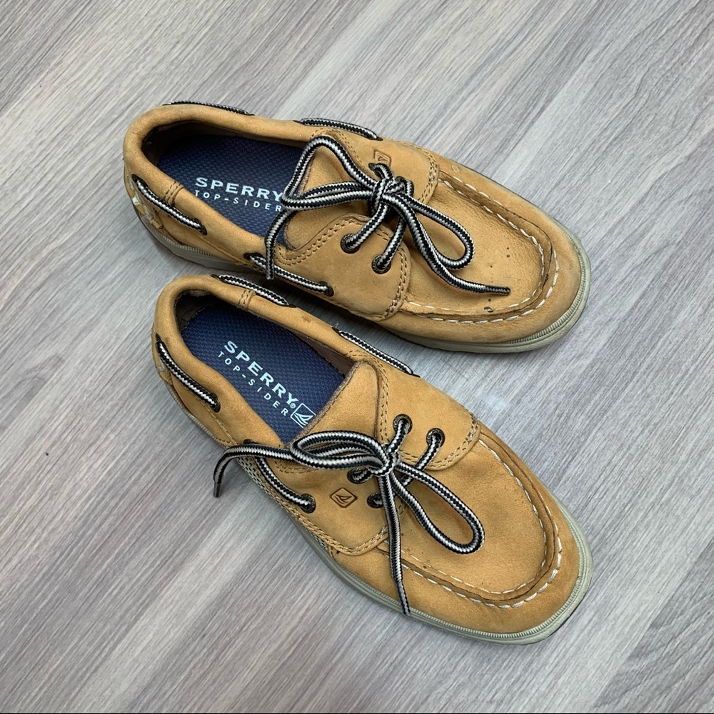 Sperry Top Sider Intrepid Little Boys Tan Leather Boat Shoes Sz 12